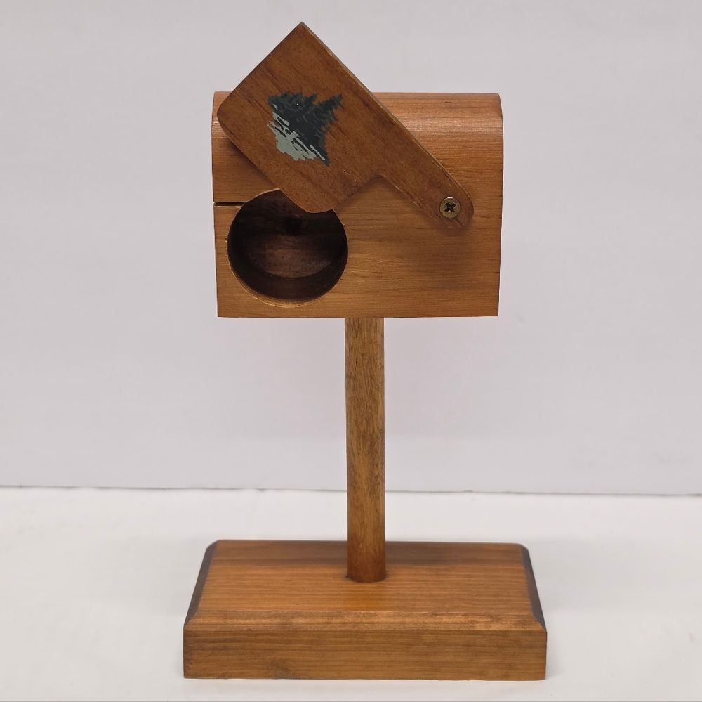 VTG Wooden Roll Stamp Holder Dispenser Mailbox Duck Theme By Mountain Woodcarves